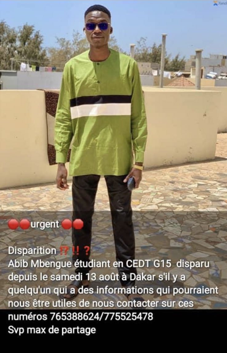 CheikhNdameLo's tweet photo. Aider nous à retrouver notre frère disparu depuis le 13 passé. Max de partage svp!!!! @LamineNdiay11 @Dr_Xadeem @kebetu @bathiedrizzy @Ly_Ibraahima @DiorfallGueye2 https://t.co/L2re0Vbbgw