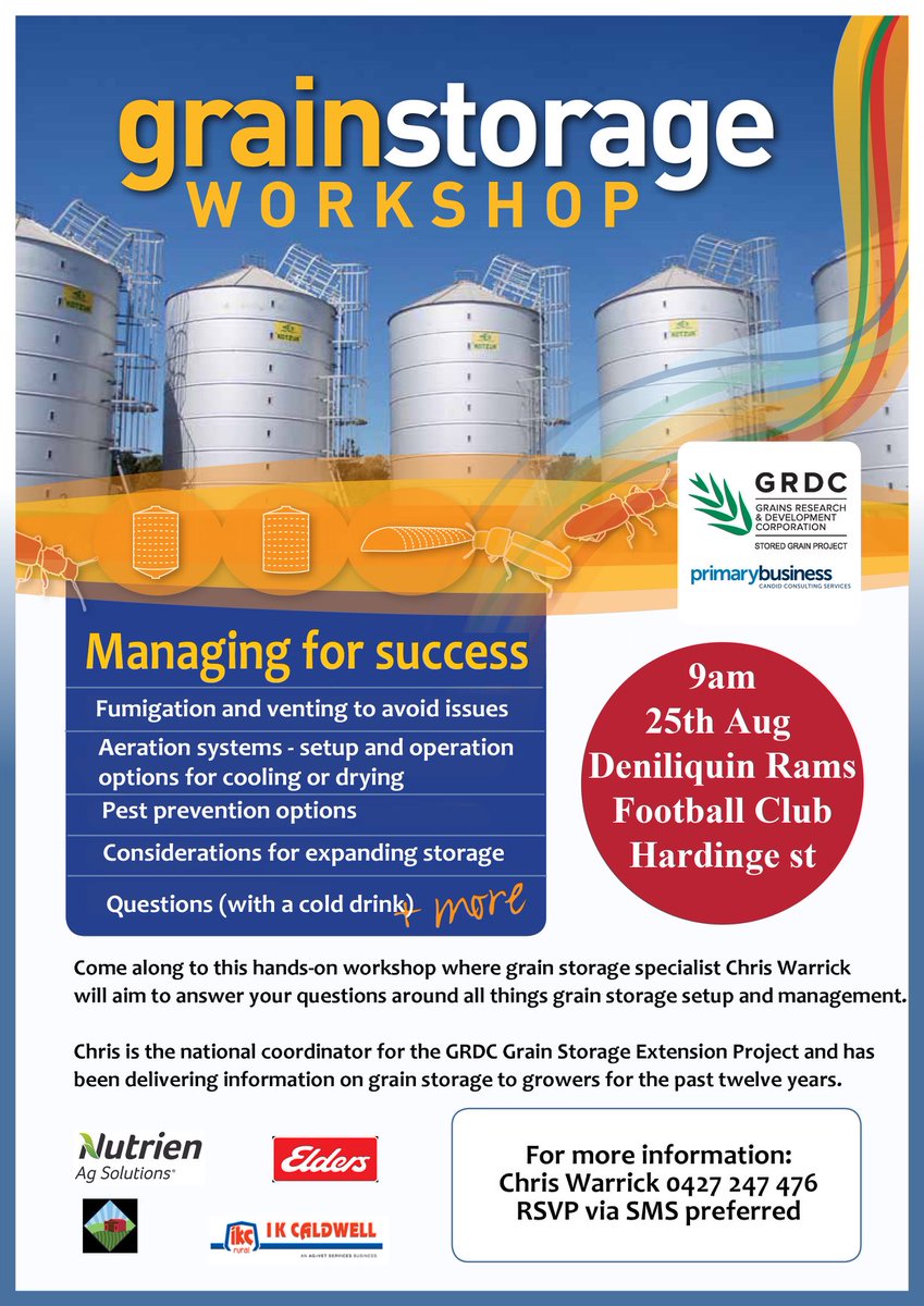 If your local to Deniliquin, and store grain on farm, this event will be well worth attending.