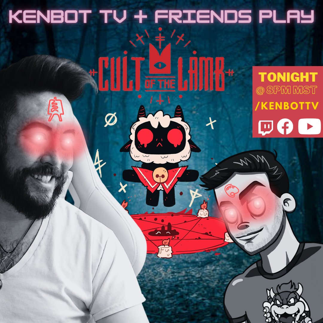 KenbotTV's tweet photo. Let's get freaky!! Kenbot and Mergs play Cult of the Lamb tonight at 8pm MST on https://t.co/QW9bHQI3cz.  Be there or face the LAMBY CONSEQUENCES! #cultofthelamb #scarybutcute #streaming #gaymer #twitch #letsplay #freaky #lgbtqia #backseatingallowed #comedy #improv https://t.co/ltiBvtFUwJ