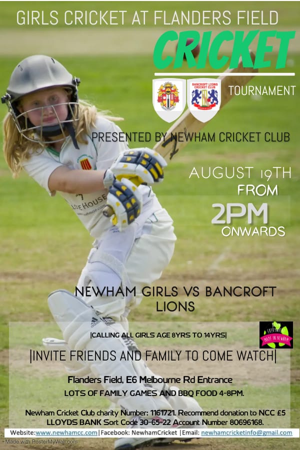 MadeInNewham's tweet photo. A Cricket Tournament By @Newhamcricket Club &amp; Made In Newham on 19 August Friday at 2pm

Let's share &amp; join to make our community stronger and united for peace and love...

#cricketlover #BornEverywhere #London #TogetherWeCan #Newham #Hope #sports #MadeInNewham #Cricket https://t.co/9GPXc0NlY9