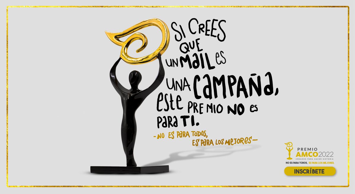 Con mucha alegría les presumimos la campaña "No es para todos, es para los mejores" la cual realizamos para el Premio AMCO 2022 💥😎💪

<a href="/AMCOMexico/">AMCO México</a> 

¿Y tú, ya estás list@ para participar?

Consulta las bases en 👉 lnkd.in/e4AWSmPM
#PremioAMCO #AMCO #campaña #noesparatodos