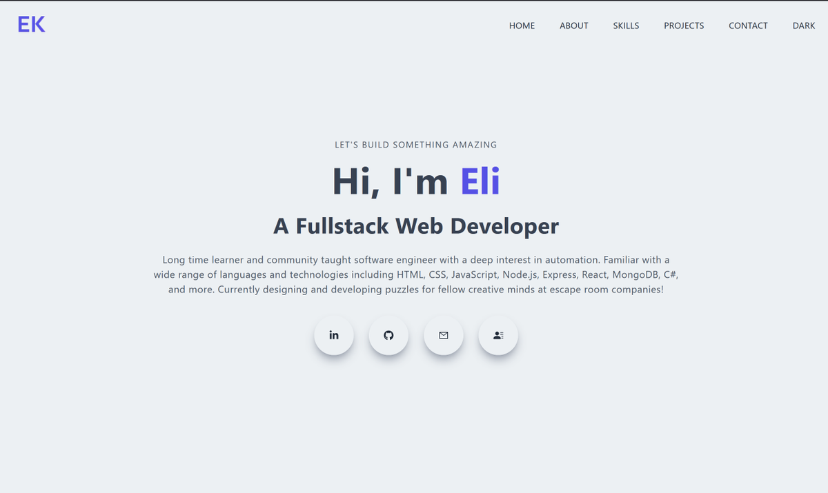 EliKeith404's tweet photo. Hello fellow #100Devs! I'm a little late to the party but I finally finished v1 of my portfolio website 🙌 Let me know what you think!

Site: https://t.co/0zOpQzcaFN
Repo:  https://t.co/RnsRfZUZzd https://t.co/kCMcWURtBu