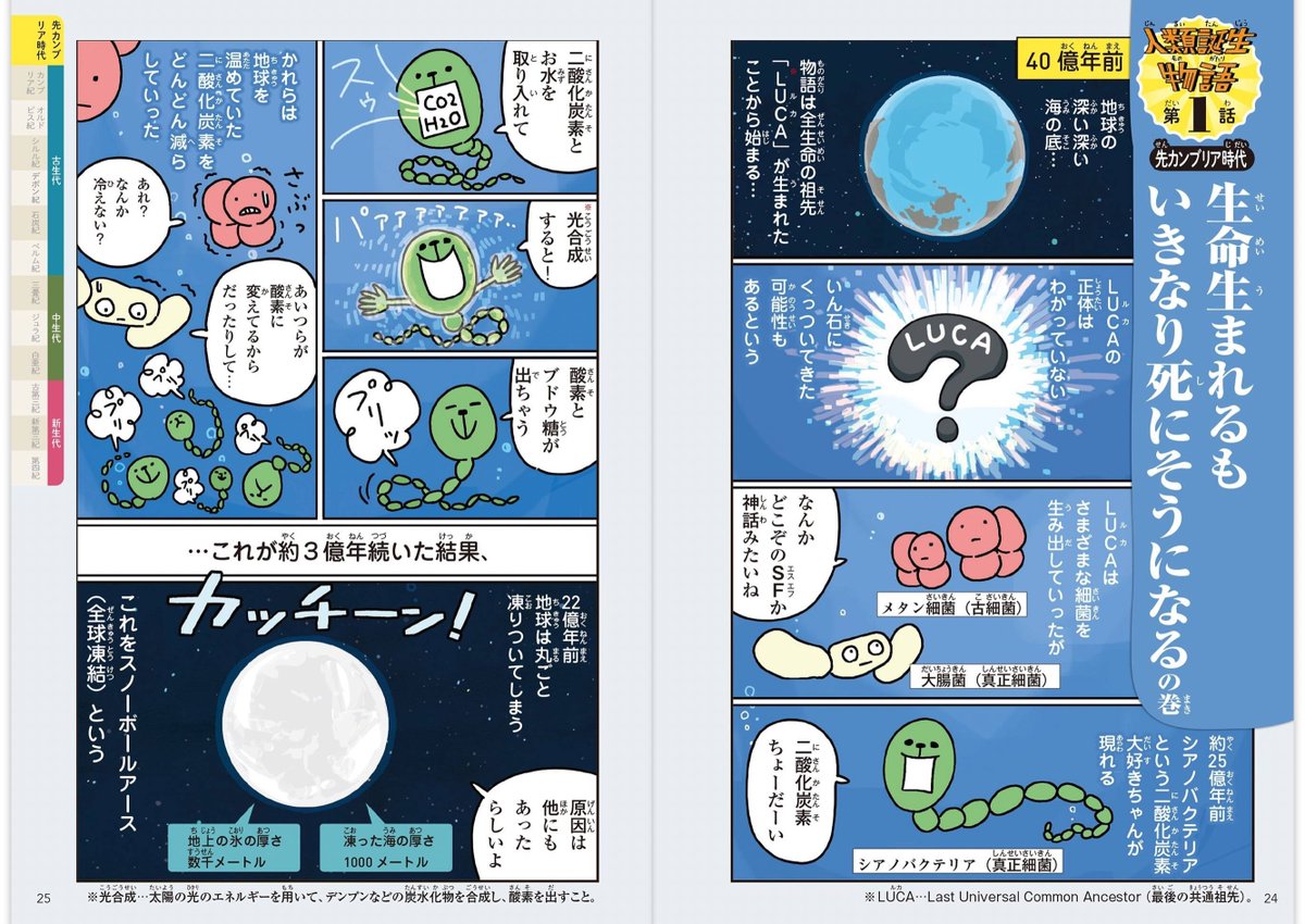 何やら『サピエンス全史』が話題のようですが、微生物がホモ・サピエンスに進化して、日本人が誕生するまでの約40億年が、漫画とイラストでギュッとなってる超絶わかりやすくて面白い本があるんですよ。
#激ヨワ人類史
https://t.co/oD6XHvcrfB
って言うんですけどね。特に電子版がオススメです。