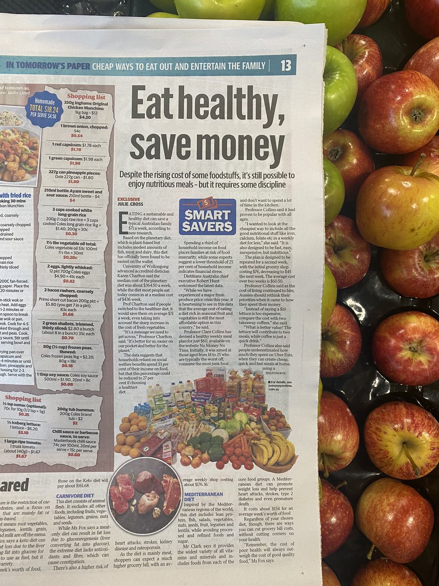 You can eat a diet that is good for you, the planet and your pocket! Fabulous collaboration with Newscorp on this one featuring <a href="/dietitiansaus/">Dietitians Australia</a> @dietitians_CEO <a href="/karencharlton12/">karencharlton</a> <a href="/ProfCCollins/">Laureate Prof Clare Collins AO</a>