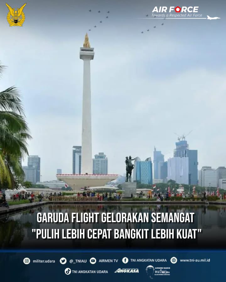 _TNIAU's tweet photo. Garuda Flight yang terdiri dari 14 Pesawat Tempur F-16 menggelorakan semangat "Pulih Lebih Cepat Bangkit Lebih Kuat" pada Upacara Peringatan HUT ke-77 Kemerdekaan Republik Indonesia dengan terbang formasi 77 di atas Istana Negara, Rabu (17/8/2022). https://t.co/5UAz5H7jZM