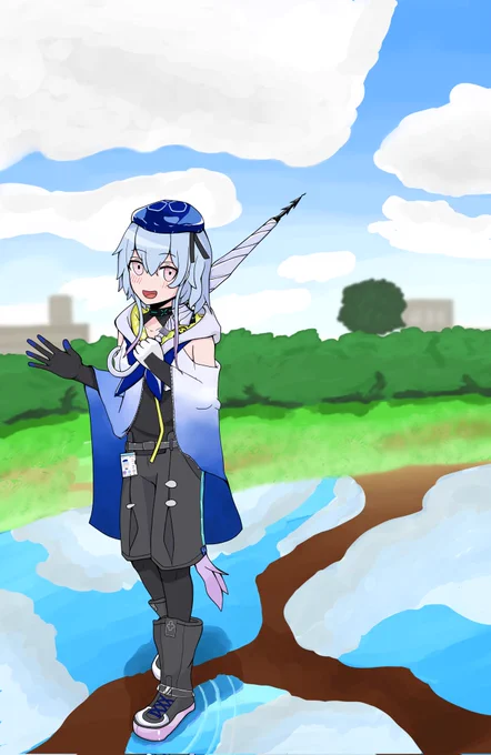 ミヅキくんと雨上がりにお出かけちょっと背景下手っぴ過ぎたけどシチュだけでも伝わればいいな #アークナイツ 