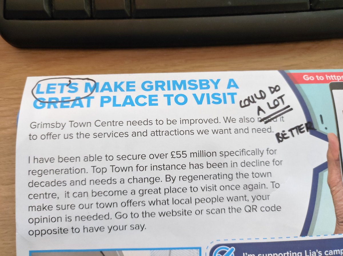 Newsletter from our esteemed MP for Great Grimsby. I presume the upskilling and education mentioned will be offered to those who produce this document? #CouldDoALotBetter
