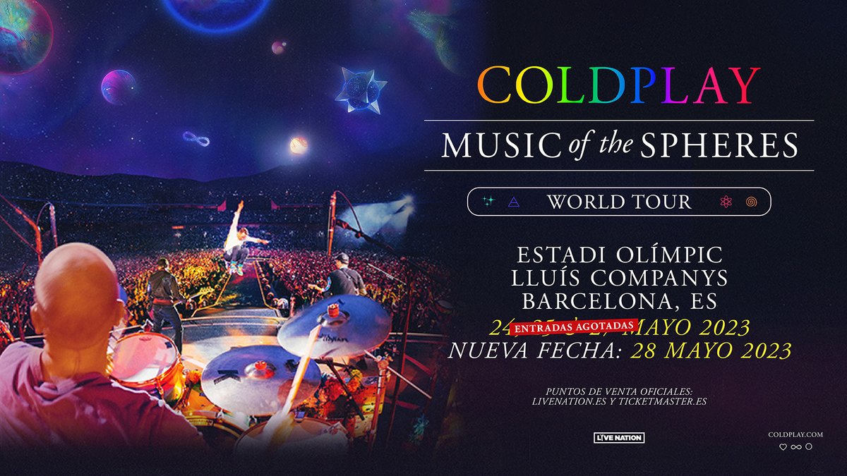 TicketmasterES's tweet image. La espectacular demanda hace que @coldplay anuncie un cuarto y último concierto en Barcelona: 28 de mayo en el Estadi Olímpic Lluís Companys 🪐 

Entradas ya a la venta en ticketmaster.es