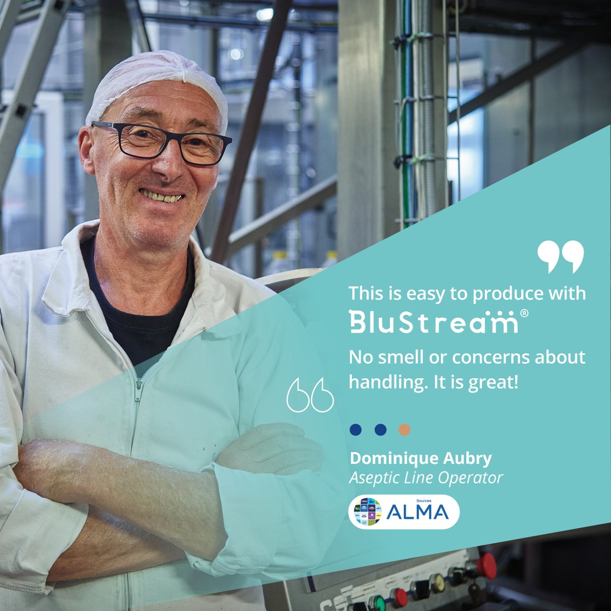 serac_group's tweet photo. "No smell or concerns about handling. It is great!" says Dominique Aubry, Aseptic Line Operator at Sources ALMA about #BluStream®, our Chemical-free Sterilization Technology.

Visit us at @drinktec  - Booth B5.340 https://t.co/FJDNcZ6C3z