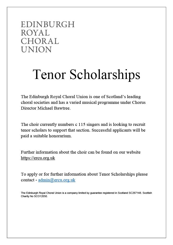 ERCUnews's tweet photo. Are you a tenor in the #Edinburgh area who would like to be part of one of Scotland’s leading choral societies, singing in the country’s finest venues - and earn a scholarship at the same time? More details at https://t.co/KuGbRHGMVr or email admin@ercu.org.uk @MakingMusic_SC https://t.co/4zk7o50hb5