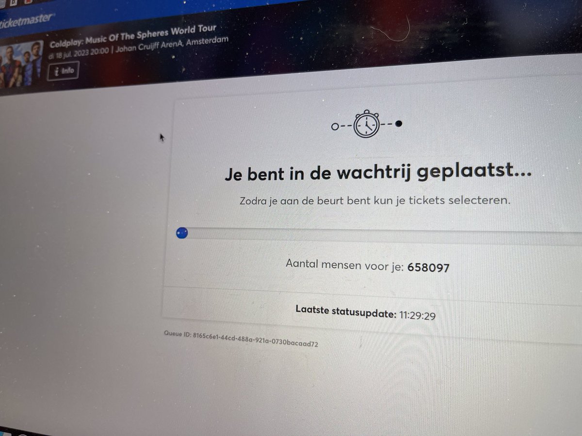 MGvanDalen's tweet photo. Dan ben je na lang wachten bij @Ticketmaster_NL voor #ColdplayAmsterdam eindelijk binnen, is er een storing. En daarna word je eruit gegooid en ben je nr. 658097 in de rij. Dat is niet oké. Hoe kan dat @Ticketmaster_NL?
#Coldplay #ticketmaster #faillure https://t.co/W4FiJ0HqiR