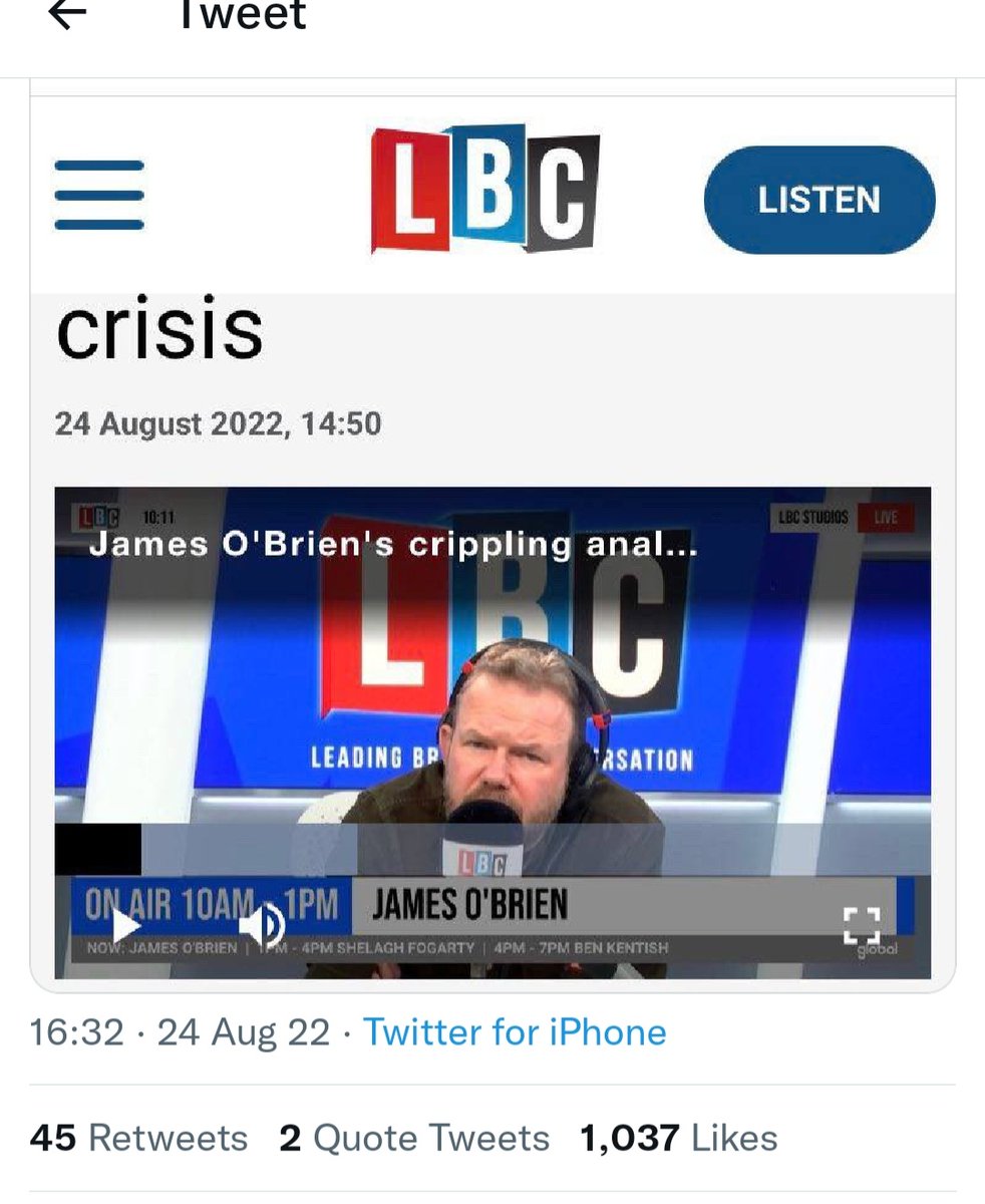 Mrdbd007's tweet photo. @mrjamesob I was so sorry to hear of your crippling affliction.  Is there anything that I can do to help ? https://t.co/u9QpBwZ4Q8