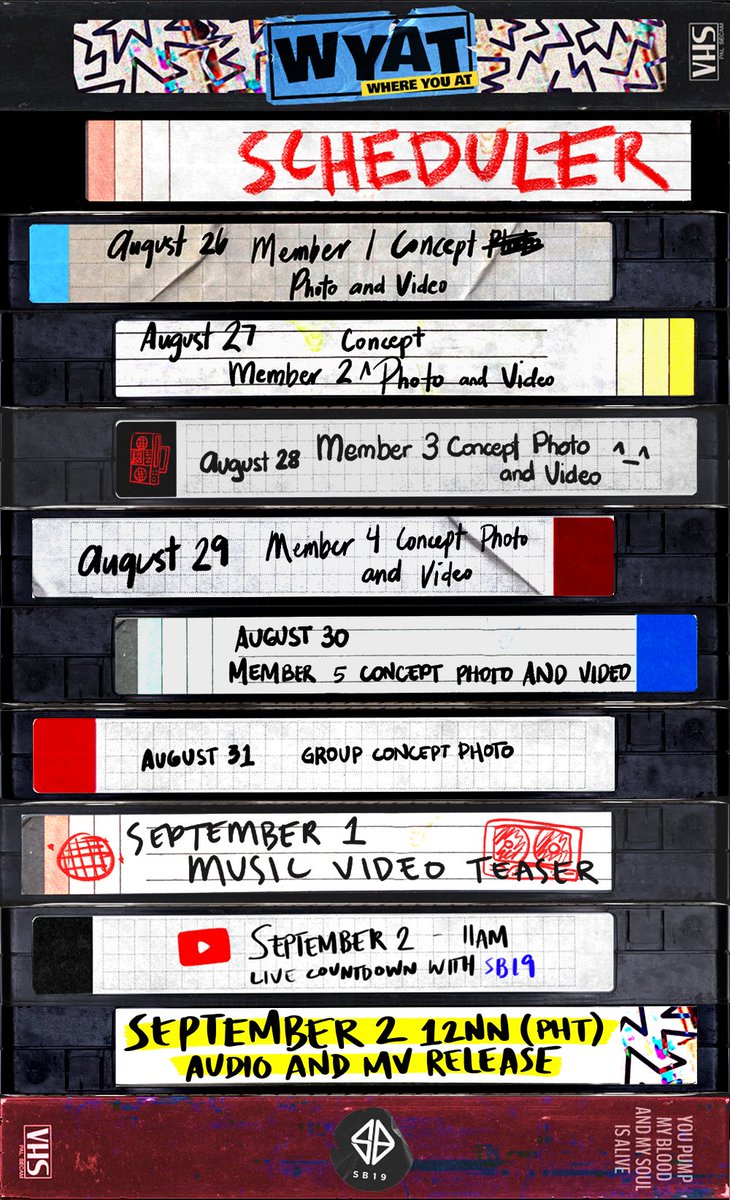 What's the 411? Oh nothing, just sharing what’s about to go down for the official release of WYAT!

Get ready to bust a move. Save the dates! 💃🏻🕺🏻 

#WYAT #WhereYouAtSB19 📼