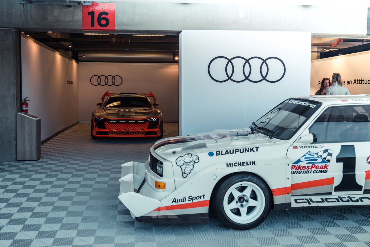 35 years since Walter Röhrl set a record at Pikes Peak in this very Audi Sport Quattro S1. Ken Block's one-off S1 e-tron quattro Hoonitron a modern-day interpretation