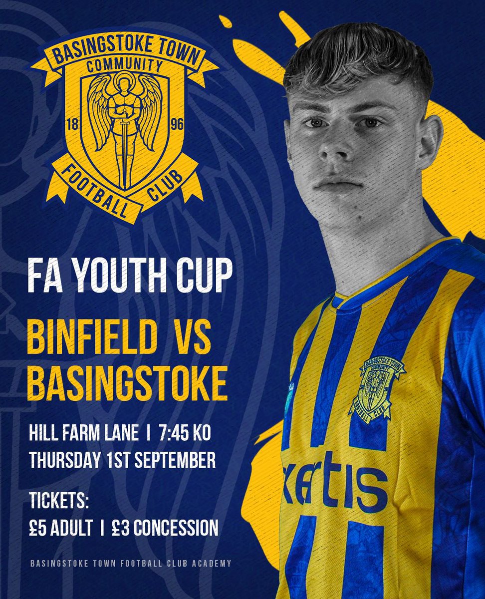 Next up for the academy 👀 Sure to be a great tie for the future of @Basingstoke_FC , against @BinfieldACYouth 💙💛