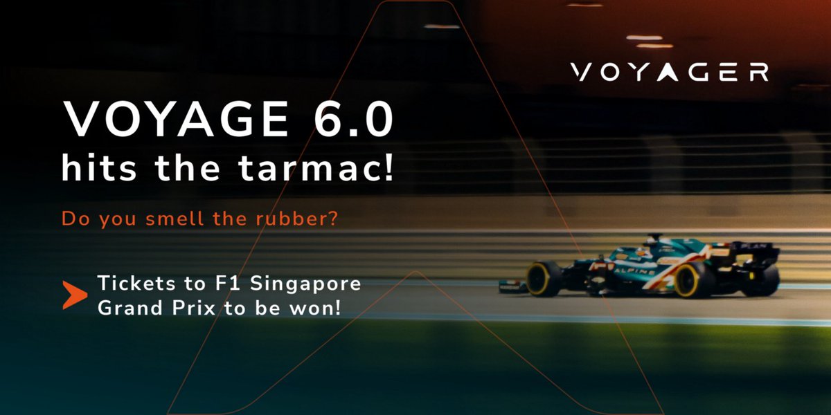 routerprotocol's tweet photo. Have you taken the VOYAGE 6.0 journey yet? 🚀

Speed up and stand a chance to win @F1 tickets to Singapore GP (@F1NightRace) and rewards from a prize pool of 1010 $ROUTE 🏎

👉Check out all the details here: https://t.co/oSIvLH9Z5J

👉Participate here: https://t.co/tXcut2LZZy https://t.co/3eO3oTiQCo
