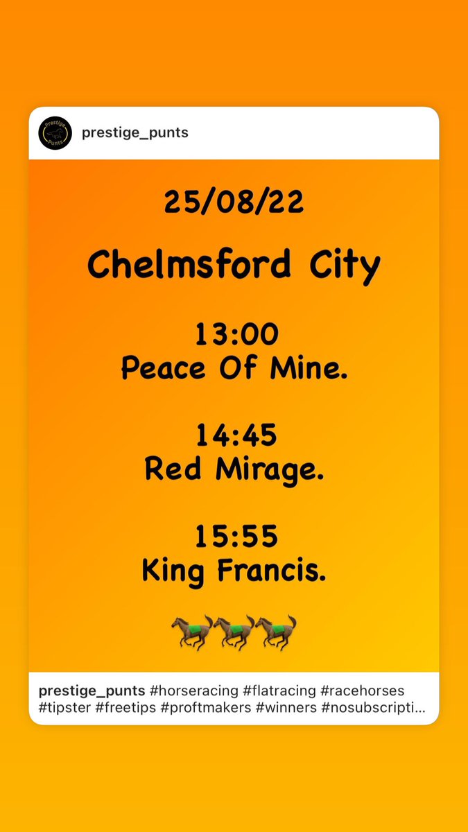 Prestige_Punts's tweet photo. #horseracing #flatracing #racehorses #tipster #freetips #proftmakers #winners #nosubscription #getinvovled #prestige_punts #likeshareandfollow #RETWEET #RT https://t.co/8kWPTqzIOe