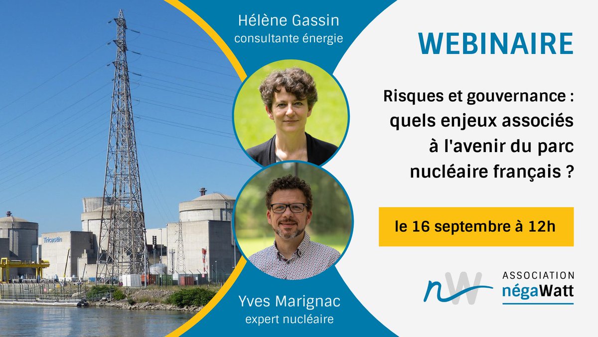 [Webinaire] 📣 Risques et gouvernance : quels enjeux associés à l'avenir du parc nucléaire français ? 📅 vendredi 16 septembre à 12h. 📍 En ligne — Inscription 👉 bit.ly/3wtDbLf