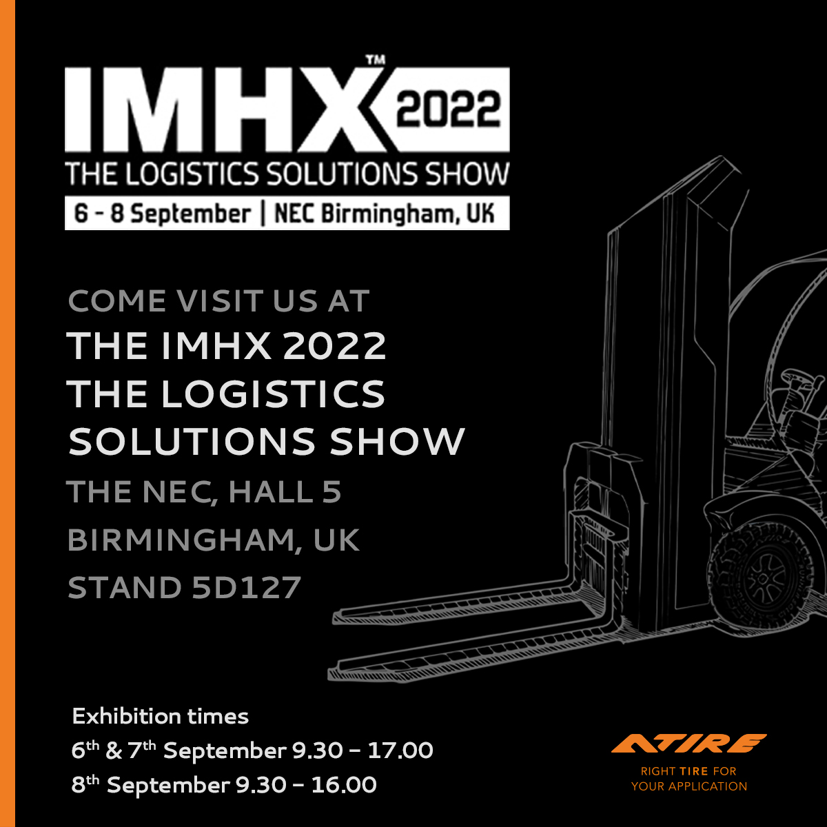 ATIREcompany's tweet photo. We are just two weeks away from IMHX 2022 - The Logistics Solutions Show at The NEC, Birmingham, UK | Hall 5, Stand 5D127. #ATIRE #IMHX2022 https://t.co/nQ2lllgqlK
