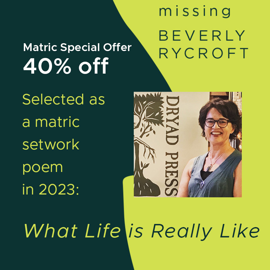 What Life is Really Like, a poem by Beverly Rycroft, has been selected as a matric poem in 2023. Scholars get 40% off her poetry book-just send a picture of yourself in your school uniform or at school, via email to subs@dryadpress.co.za.
#matricpoem #whatlifeisreallylike