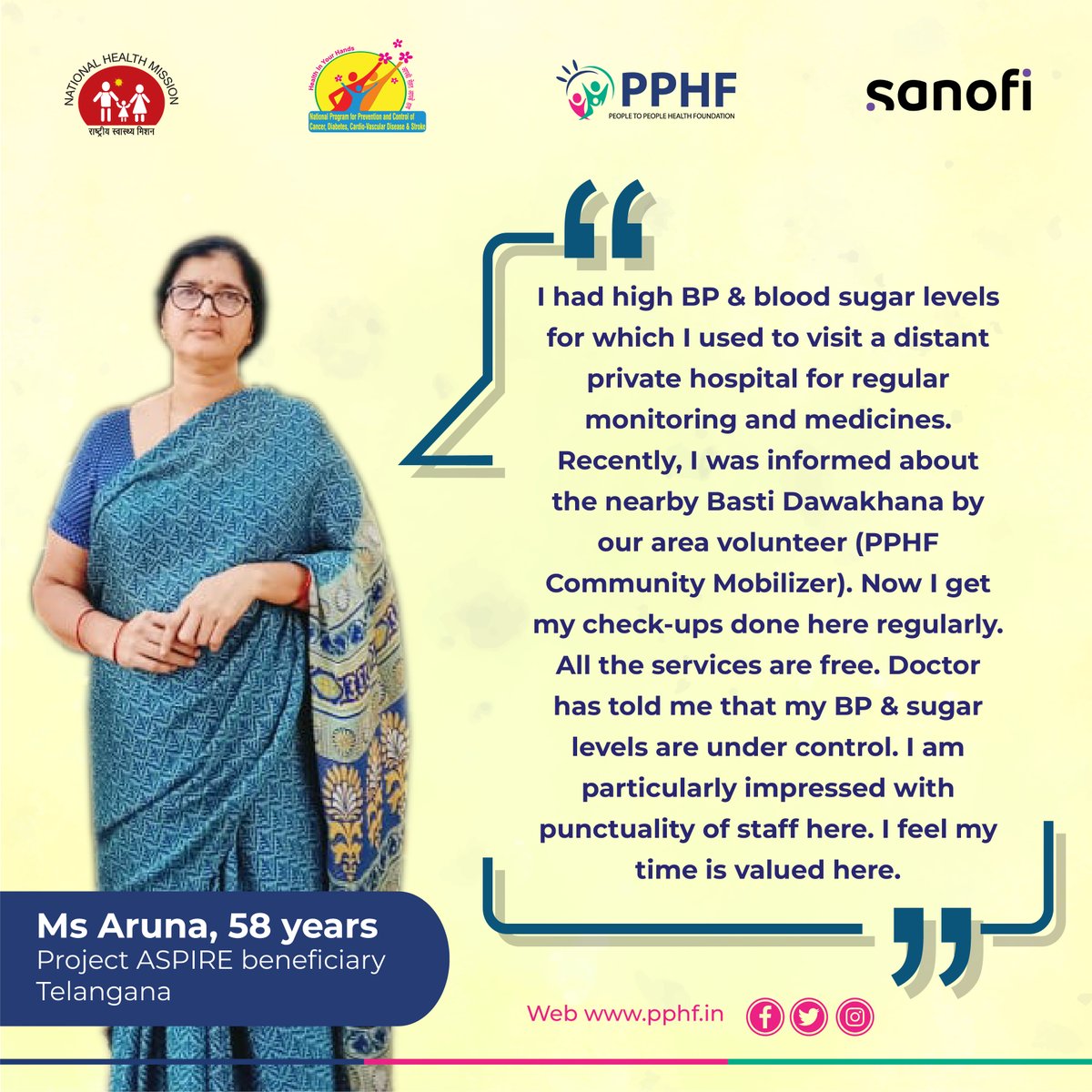 PPHF_Global's tweet photo. #thursdaytestimonial
As part of #ProjectASPIRE, @PPHF_Asia with support from @IndiaSanofi is doing a #tremendous job of filling the gaps by #conducting door-to-door visits to #educate the #community on available services for #NCDs at each #BastiDawakhana
#Telangana https://t.co/5pJwVsnxXc
