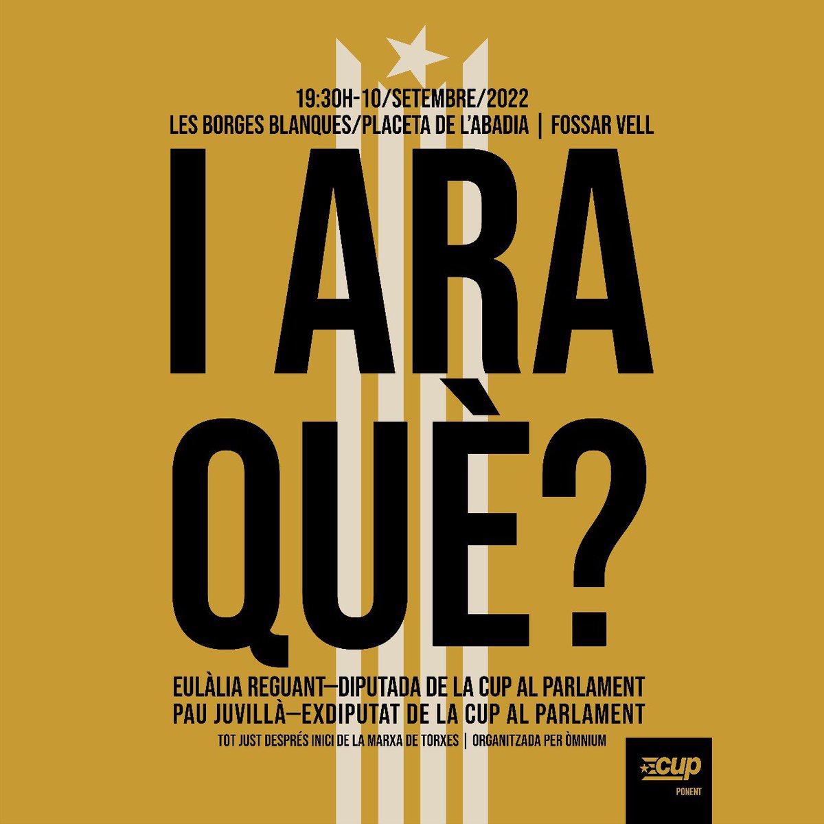 pjuvilla's tweet photo. Ep,  doncs el dia 10 de setembre compartirem debat amb la kefa @aramateix 

A les 19:30 a les Borges Blanques la @CUPPonent organitza un acte obert per parlar de com construir els #ppcc des de l'esquerra. https://t.co/mCMrk4vCKz