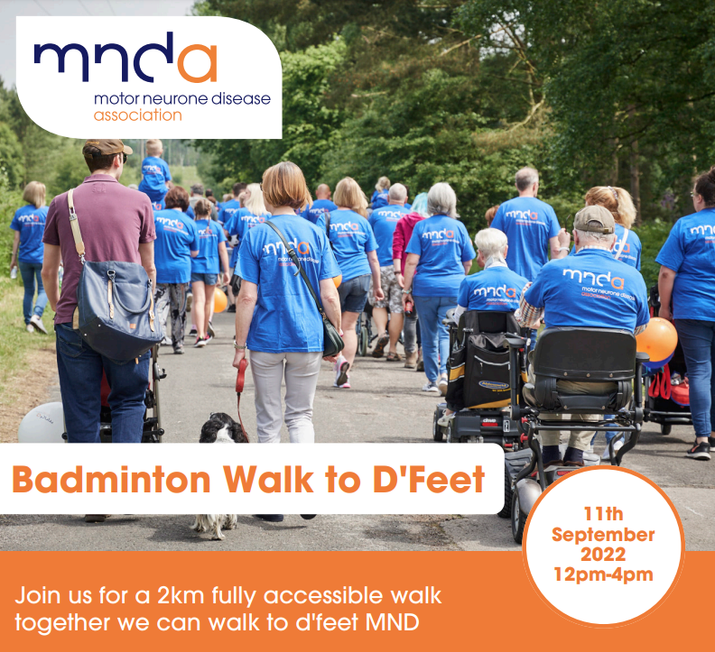 mndaBristolBath's tweet photo. 👣 Come and join us for a Walk to D'feet 👣 2km accessible walk at the beautiful Badminton Estate on Sunday 11th Sept - 12pm at the Old Hall. 

✉️ Contact mndbristolandbath@gmail.com to register
.
#mnd #als @mndassoc @MNDA_Glos #bristol #bath https://t.co/2UvWn7Hk9x