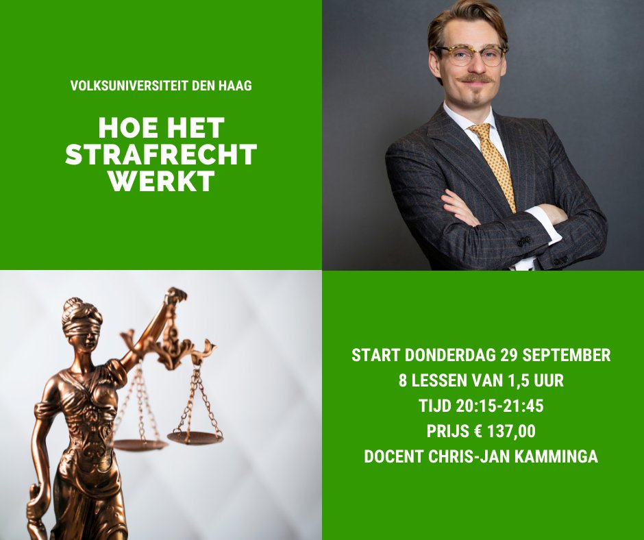 Nieuw in het aanbod! Meer info en inschrijven: volksuniversiteitdenhaag.nl/cultuur/kunst/…
#strafrecht #lerenvoorjeplezier