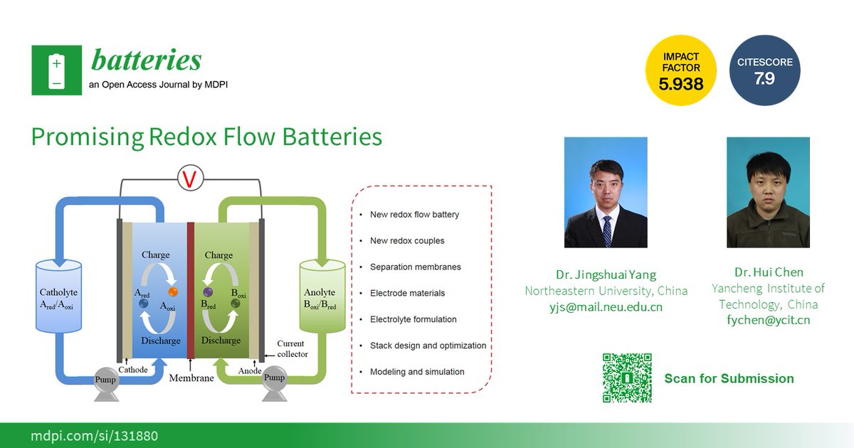 Mia80448693's tweet photo. #SpecialIssue @batteriesmdpi 

Promising #RedoxFlowBatteries

Guest Editors: Dr. Jingshuai Yang and Dr. Hui Chen

Link: https://t.co/kXbcnBaEvj

#redoxflowbattery
#energystorage
#membrane and #electrode
#stackcell
#batterymodeling

Looking forward to your contributions! https://t.co/ZV8GbEDLyi