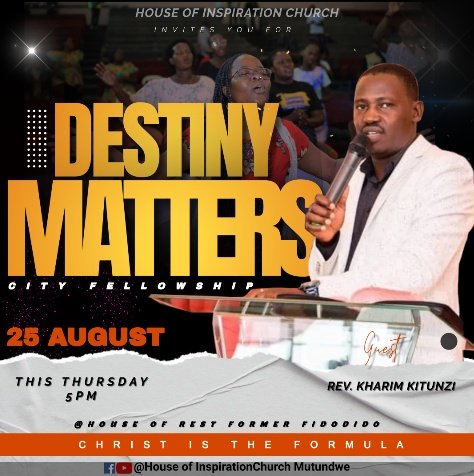 PrKasibante's tweet photo. Hello saints, greetings in the name of our Lord Jesus Christ, a very warm welcome to destiny matters city fellowship today 5pm at house of rest former fidodido kampala road.
Come one come all that God may align our destinies!
#christistheformular https://t.co/2WwxGgoo4O