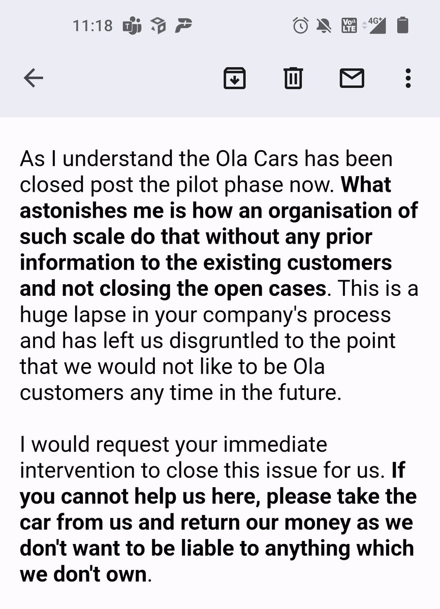 heenapahuja's tweet photo. @OlaCarsOfficial @bhash @Olacabs @OlaElectric @jagograhakjago @ola_supports @consaff @awareconsumer 
Tired of following up with #olacars on emails. @bhash please intervene asap. This is the most #shittyexperience we have had as consumers ever. https://t.co/zcinjjFYij