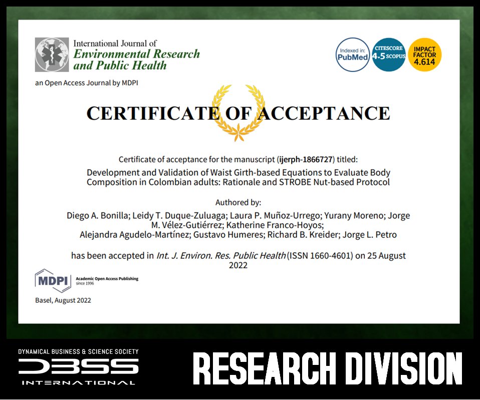 dabonillao's tweet photo. #F20Project 
Glad to know our study protocol "Development and Validation of Waist Girth-Based Equations to Evaluate Body Composition in Colombian Adults: Rationale and STROBE Nut-based Protocol of the F20 Project" has been accepted for publication in @IJERPH_MDPI  
@TeamDBSS https://t.co/sSVC2eQCKk