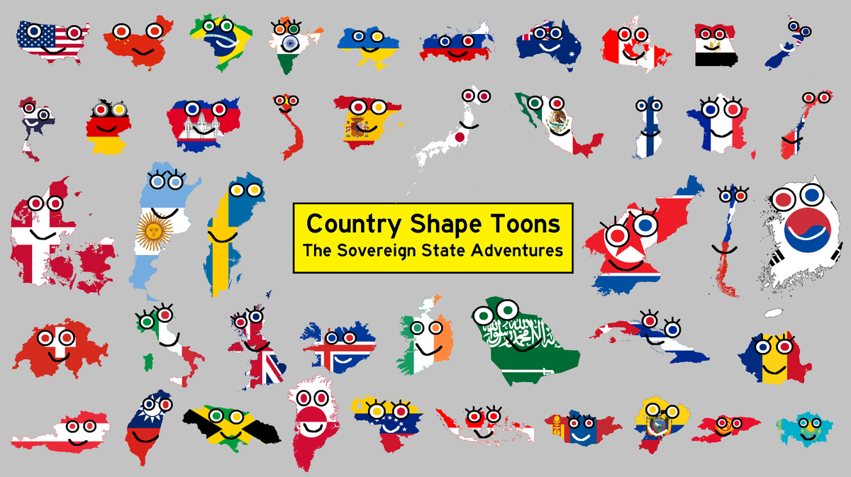 BlandingCassatt's tweet photo. #CountryShapeToons is going to be a #TVshow or #webshow on #YouTube. Because I'm into geography, studying countries, capitals, flags, I think I can express myself by pasting shapes of countries (w/ flags) and adding faces and limbs. #animation #3d #2d #BlandingCassatt #Sintopia https://t.co/xKSbj6kw19