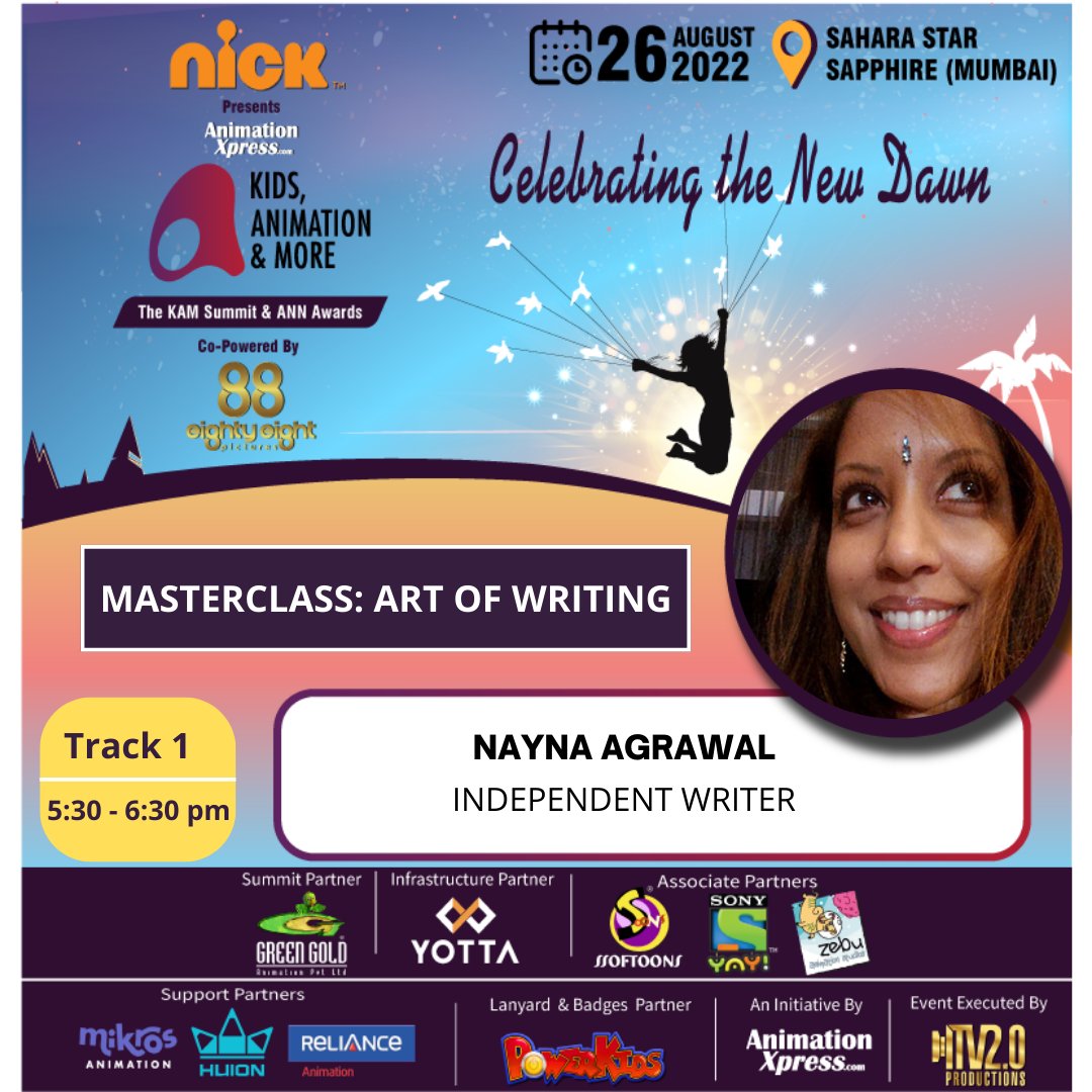 AnimationXpress's tweet photo. Attend Masterclass: Art of Writing by Nayna Agrawal, Independent Writer | KAM Summit &amp; ANN Awards | 26th August 2022

Register Now: https://t.co/abx6pUrEOo

#KAMSummit2022 #broadcasters #masterclass  #Summit #awards2022 #AnnAwards2022 #KAMSummit #Animation #ANN #awards #writing https://t.co/LIV3jEUNoD