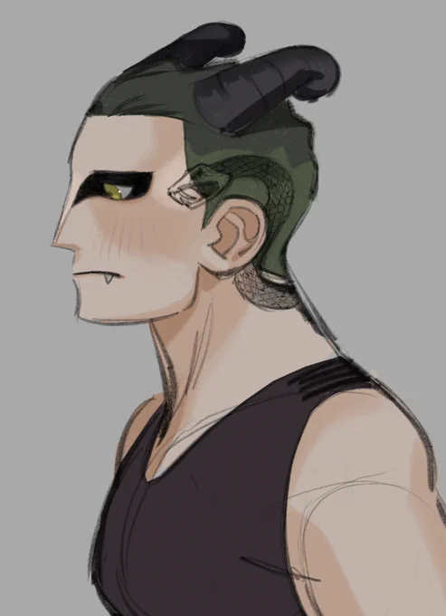I wanted a snake man with cute horns and a tatt and I was like i've been drawing a lot of men but women tho... All I have for her idea wise was that she has wind related powers 