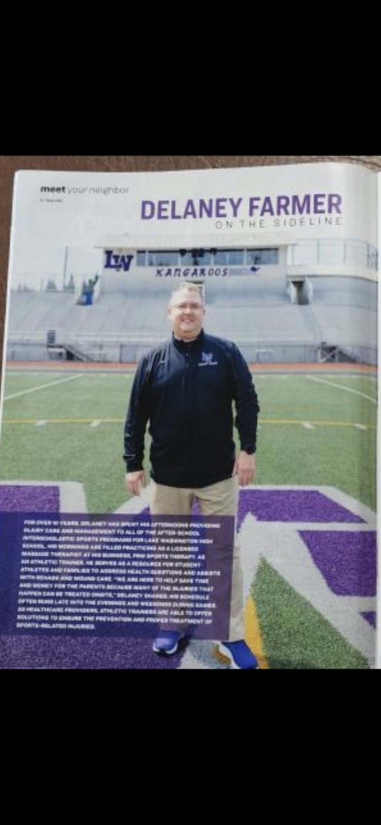 KangFootball's tweet photo. Huge shout out to our Athletic Trainer @kangsports Delaney Farmer for his article in a Kirkland Magazine.  Thanks for keeping our players safe and healthy! 
.
#GoKangs #aLWaysrising #GRIT #athletictrainer 🦘🏈⛑ https://t.co/JRcFNlFLWQ