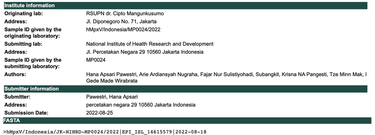 Fantastic progress for global health! Indonesia is🇮🇩rapidly sharing #monkeypox genome data 🧬. The country's 1st results shared today via <a href="/GISAID/">GISAID Initiative</a>. Sample from a 27-year old male in Jakarta, collected Aug 18. hMpxV/Indonesia/JK-NIHRD-MP0024/2022  <a href="/g20org/">G20 South Africa</a> 
gisaid.org/hmpxv-phylogen…