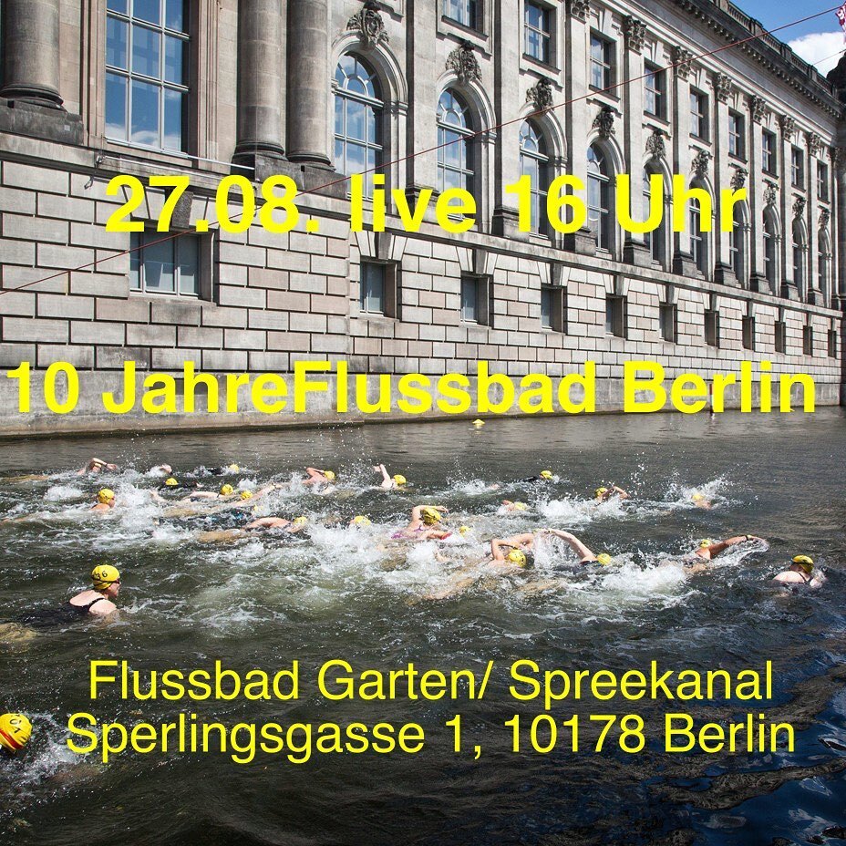 Das <a href="/flussbadberlin/">Flussbad Berlin</a> feiert sein 10 jähriges Jubiläum im Flussbad Garten am Spreekanal! Dieser tolle Verein hat zum Ziel, das Baden in der Spree wieder möglich zu machen. Kommt vorbei! Außerdem mit an Bord @bernadettehengst @chorderstatistik @mashaqrella … instagr.am/p/Chq8PWVMGt0/