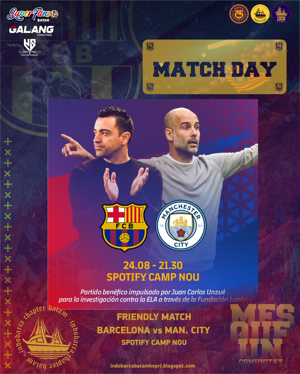 🔥MATCHDAY!
.
🏆 Laga Amal
⚽️ Barcelona X Man. City
🏟️ Spotify Camp Nou
📅 Kamis, 25 Agustus 2022
⏰ KO 02.30 WIB
.
🔵🔴