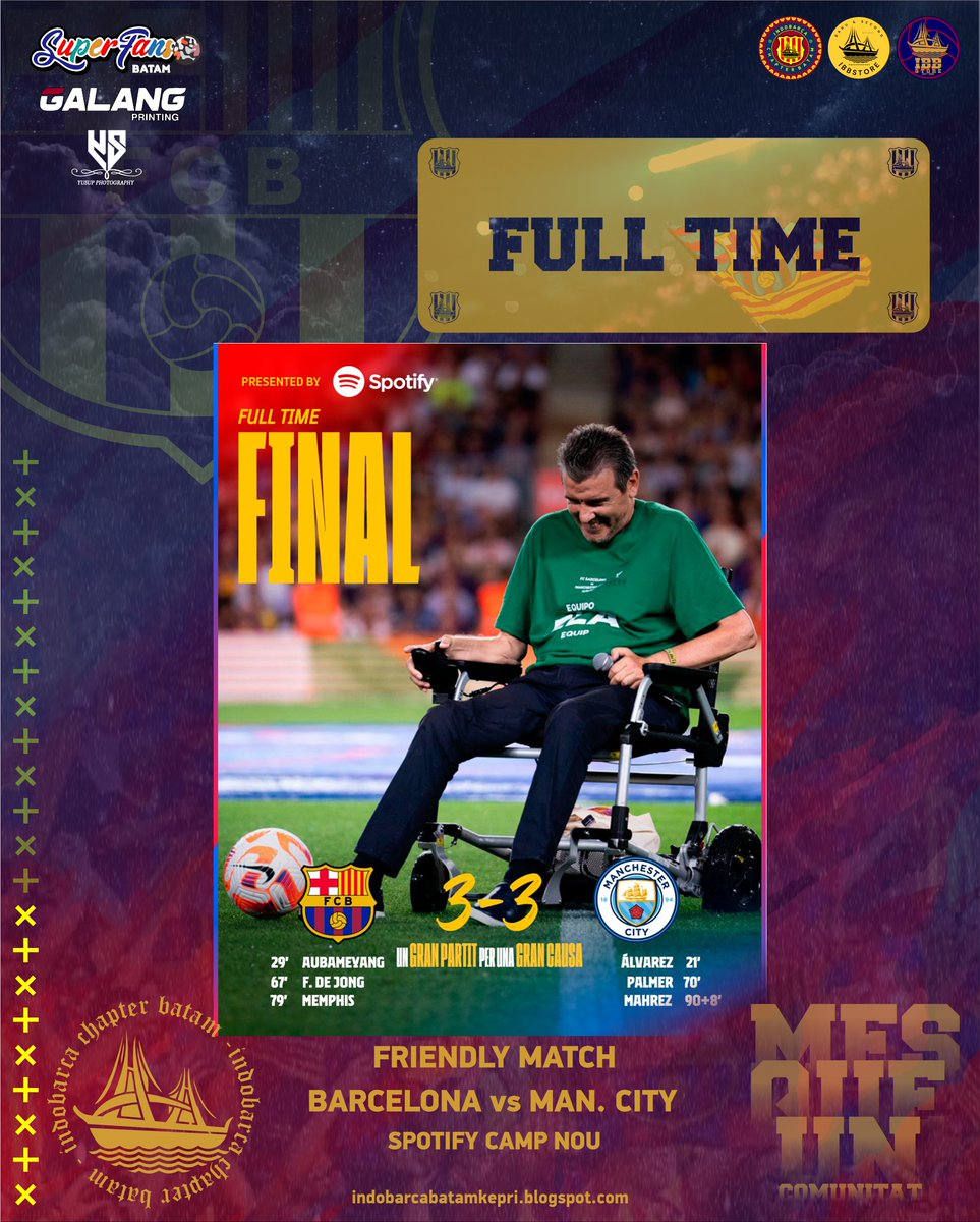FULL TIME
BARCELONA 3-3 MAN.CITY
.
Sesuai skenario laga amal, hehe
🔵🔴
.
#LaLiga
#Barcelona
#IndobarcaChapterBatam