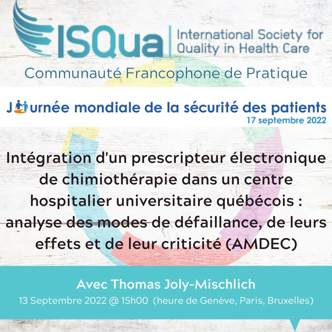 Rejoignez-nous pour le premier des deux webinaires à l'occasion de la Journée mondiale de la sécurité des patients 2022. Le premier aura lieu le 13 septembre et vous pouvez vous inscrire ici : bit.ly/3PFRtz6 
<a href="/DenisHerbaux/">Denis Herbaux</a> <a href="/PAQSASBL/">PAQS</a>