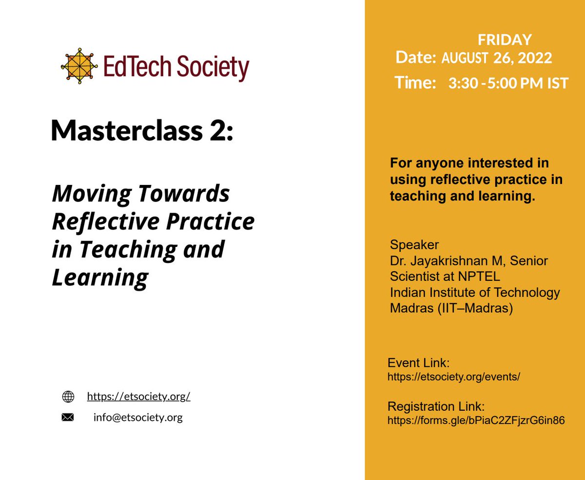 edtechIITB's tweet photo. The EdTech Society brings you the next Masterclass on Instructional Design

EdTech Society offers MasterClass throughout the year! These masterclasses are designed to meet the diverse needs of educators who are using or planning to use technology in their classrooms. https://t.co/u02mhNFV8F