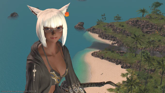 FF14、無人島開拓。歩きで登れる一番高いところまで来てみたら、ちょうど朝日が昇る時間だったので撮影パシャリ!天気が良い日はここで撮影するの良さそう!綺麗な青空だし!! #PS4share 