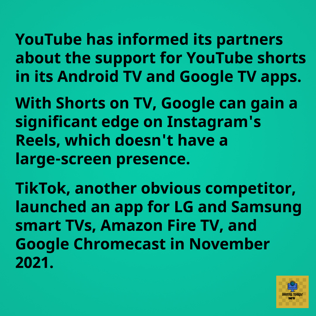 digitrendsinfo's tweet photo. YouTube has informed its partners about the support for YouTube shorts in its Android TV and Google TV apps https://t.co/BhgypbZang