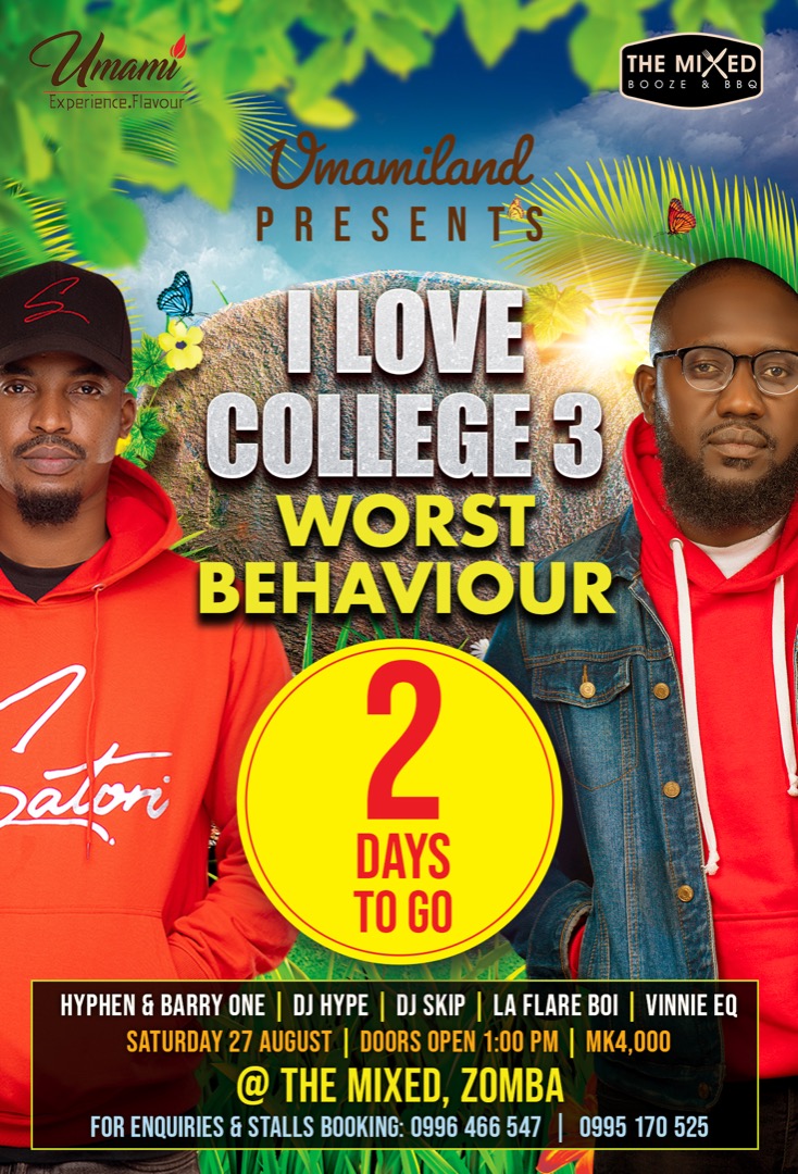 DrJaneAnsahSC's tweet image. In 2 days Zomba will beat from
📍The Mixed 🔥🔥🔥
🎟️4k only

Performances by @MfumuHyphen and @BarryOne1 

I LOVE COLLEGE 3 #Worstbehaviour