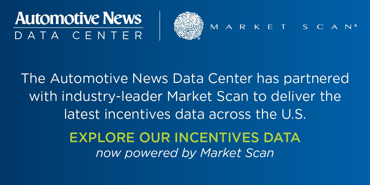 As an industry-leader <a href="/MarketScan1/">Market Scan</a>, powers the #Automotive News Data Center creates a destination where a rich set of incentives #data is available all in one place.

autonews.com/data-center-ho…

<a href="/Automotive_News/">Automotive News</a>