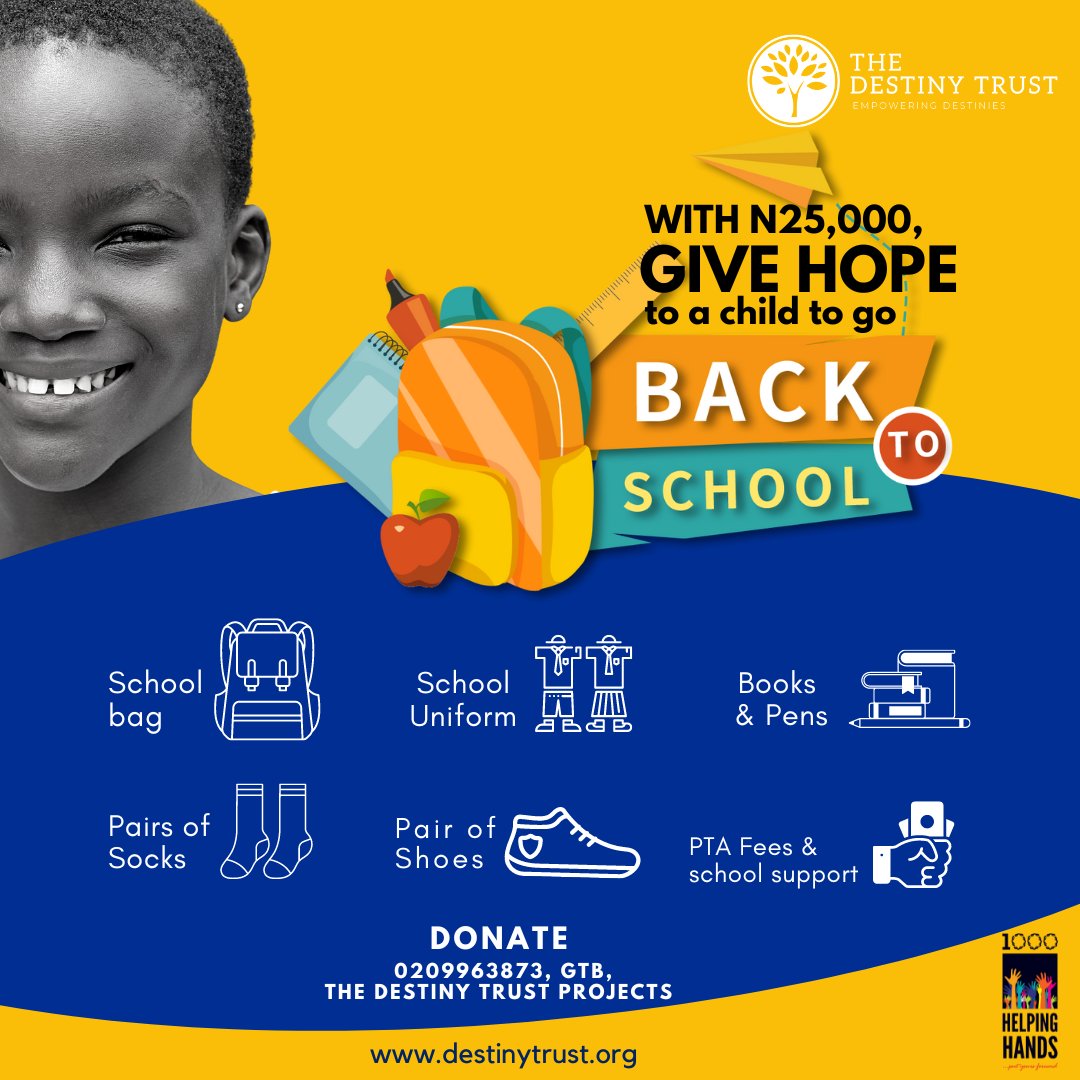 TheDestinyTrust's tweet photo. Many children still don't go to school because they don't have uniform, books and basic school supplies. You can make a difference. Give hope to a child. 0209963873, GTB, The Destiny Trust Projects. Pay online or via https://t.co/tnaPTPWYeA #1000HelpingHands #SDG4 https://t.co/QzzpxCfTbc