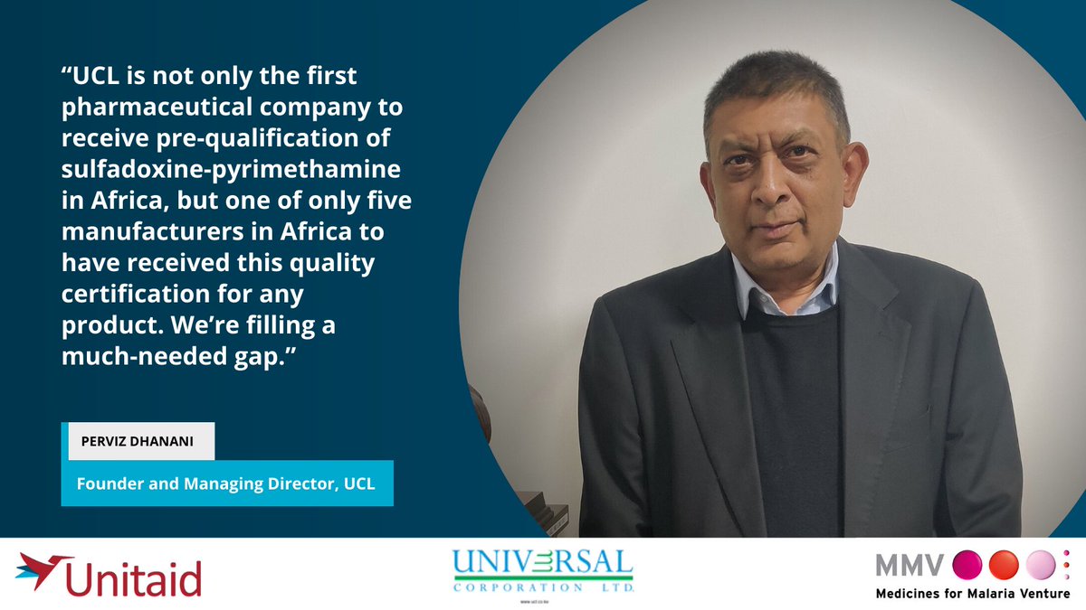 MedsforMalaria's tweet photo. Kenyan pharmaceutical manufacturer @Universal_Kenya, with the support of MMV &amp; @Unitaid, has become the first African manufacturer to gain @WHO prequalification for sulfadoxine-pyrimethamine. Read the press release to learn more: https://t.co/rNwwHEjFgm #endmalaria https://t.co/bx0Z05PwVl