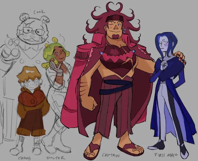 Concept for Val's parents, as well as a bb Val and vague concepts for his future crew! (it's a lil old so he isnt as big as he should be) 