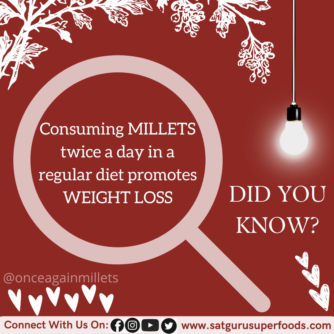 Eat Millets, Stay Healthy! 
.
.
#didyouknow #facts #fact #knowledge #factsdaily #didyouknowfacts #dailyfacts #amazingfacts #knowledgeispower #factz #funfacts #interestingfacts #generalknowledge #twitter #healthy #truefacts #milletfacts #weightloss #millets